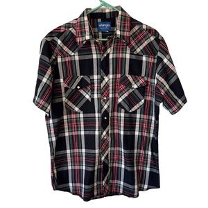 3/$20 Wrangler Men's Red and Black Plaid Pearl Snap Button Down Shirt